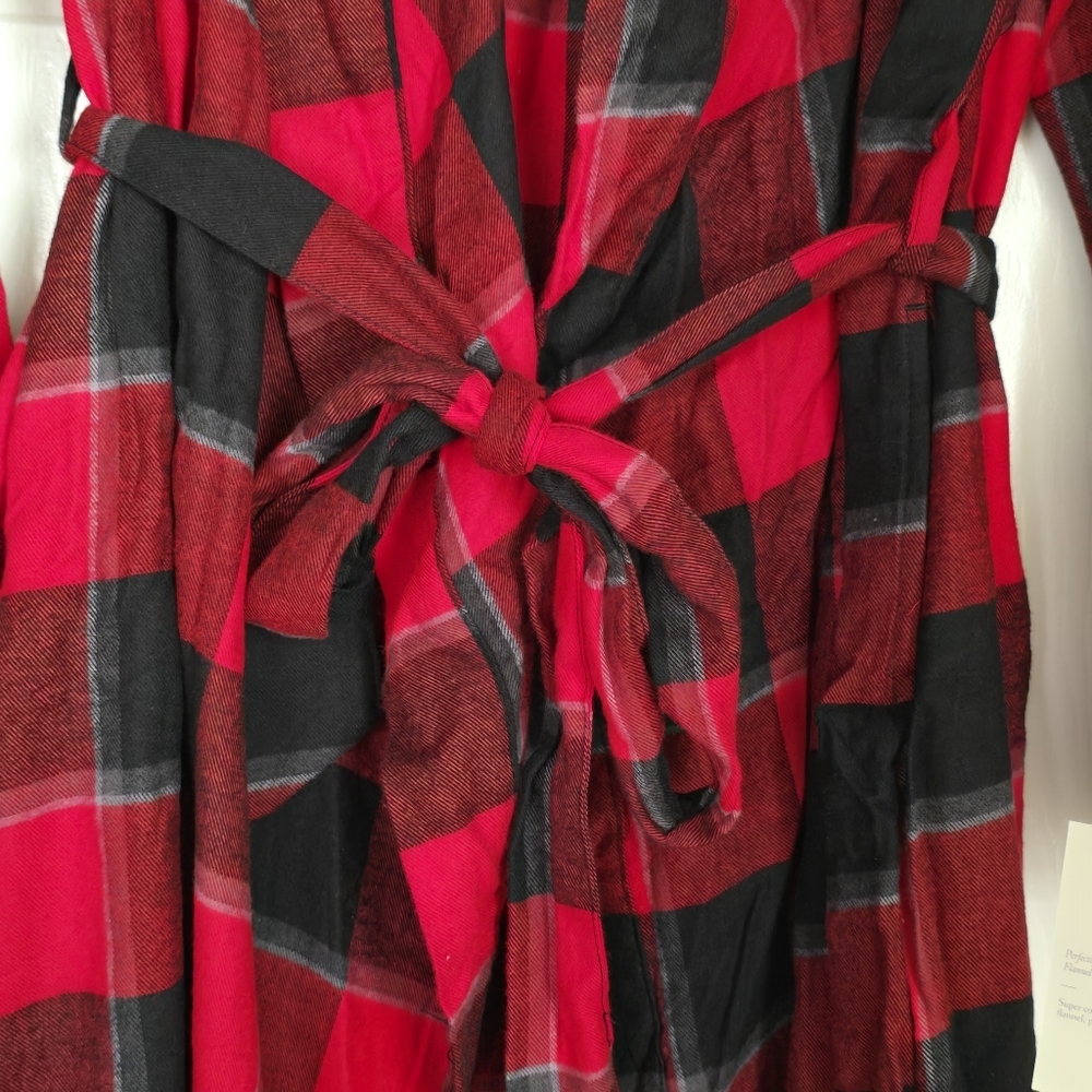 🎄 STARS ABOVE Perfectly Cozy Buffalo Check Flannel Robe in Red Size XL/XXL NEW - Picture 5 of 7